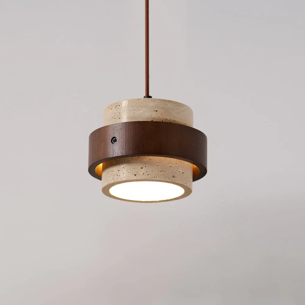 Underside of the travertine pendant light showing the E27 bulb opening