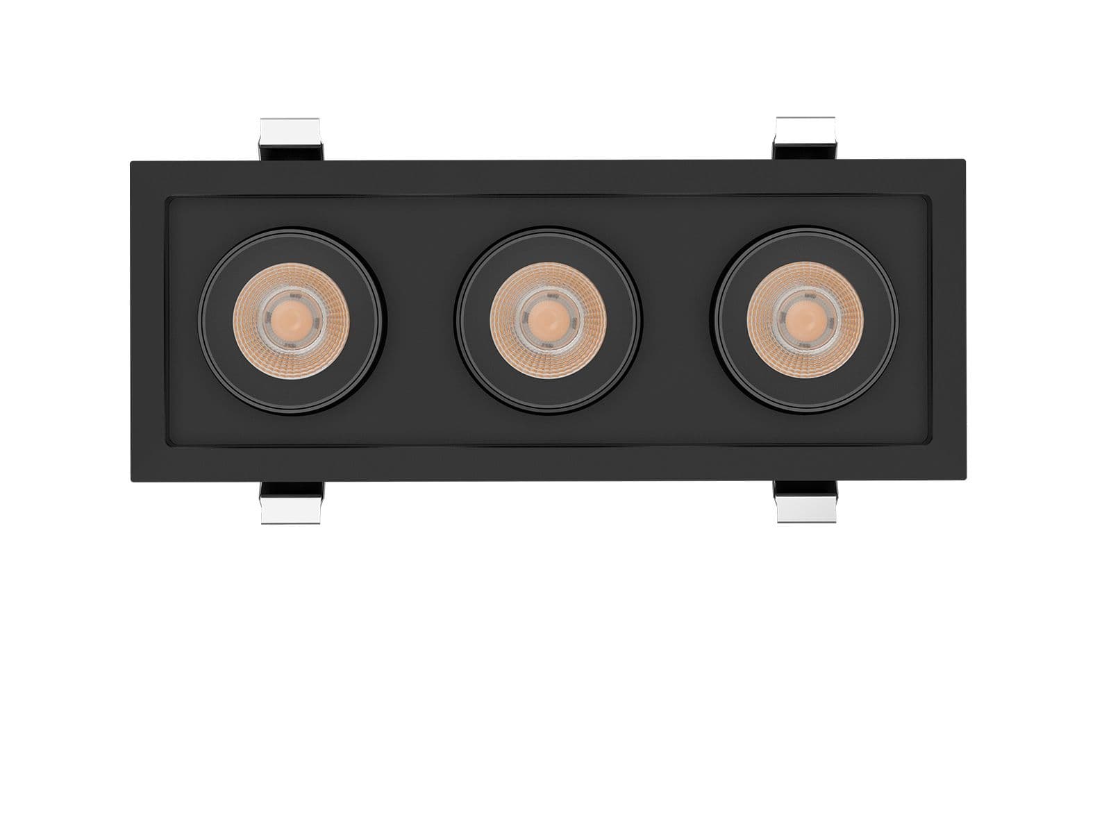 Top view of the 3-head adjustable downlight housing