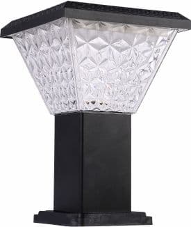 Square black solar LED garden light, 30cm, on plain background